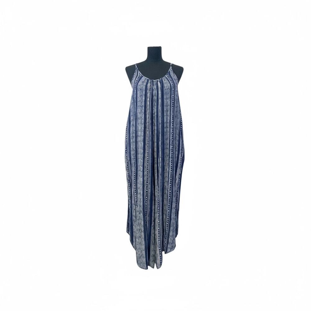 Hem & Thread Navy Blue Printed Wide-Leg Jumpsuit Small